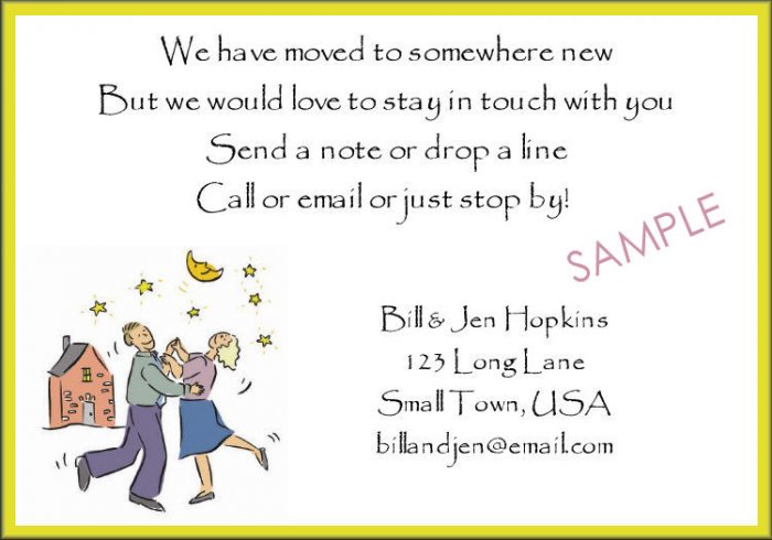 Just Moved Moving Announcements Personalized Cards Dacing Couple Under Stars