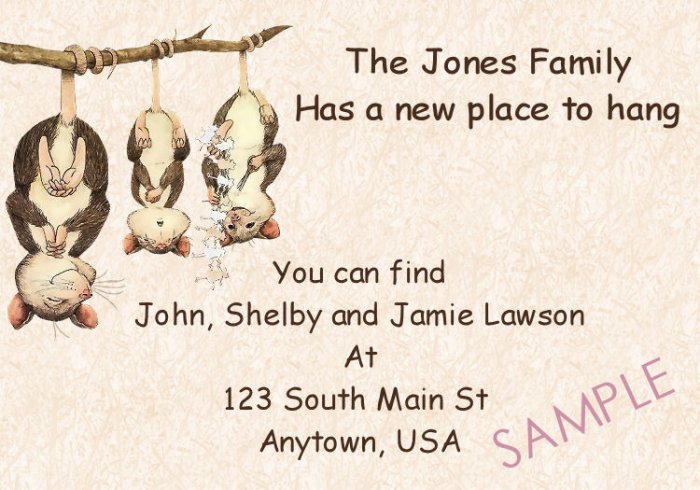 Just Moved Moving Announcements Personalized Cards Cute Opposum Family