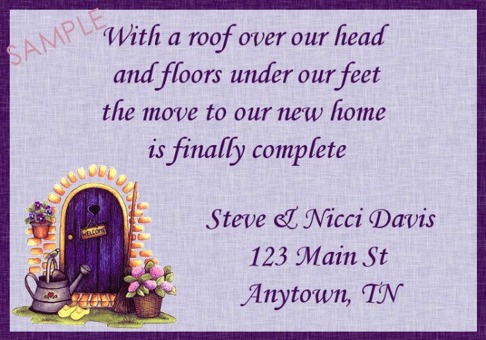 Just Moved Moving Announcements Personalized Cards Purple Trim Front Door