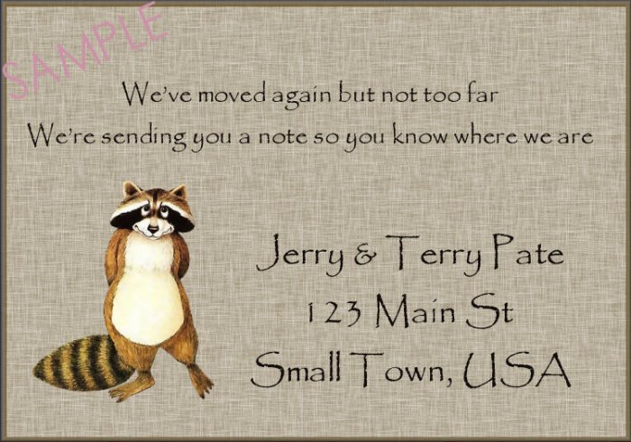 Just Moved Moving Announcements Personalized Cards Cute Raccoon