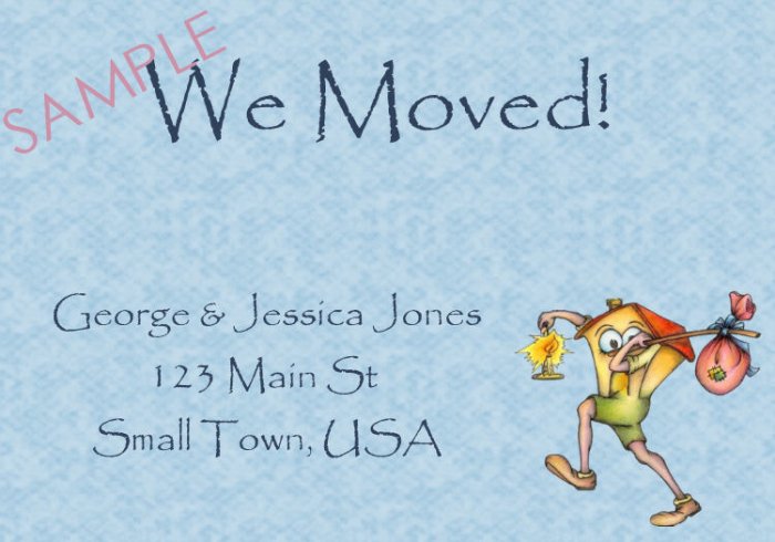 Just Moved Moving Announcements Personalized Cards House With Blue Background