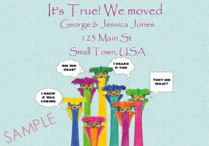 Just Moved Moving Announcements Personalized Cards Gossiping Ostridge
