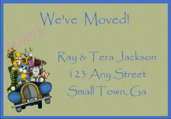 Just Moved Moving Announcements Personalized Cards Cute Cats Driving A Packed Car