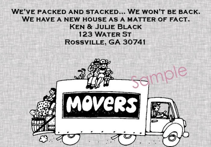 Just Moved Moving Announcement Cards Personalized Moving Truck With Grey Background