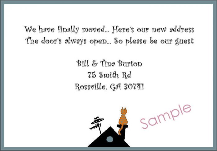 Just Moved Moving Announcements Personalized Cards Cat Silhouette On Roof top