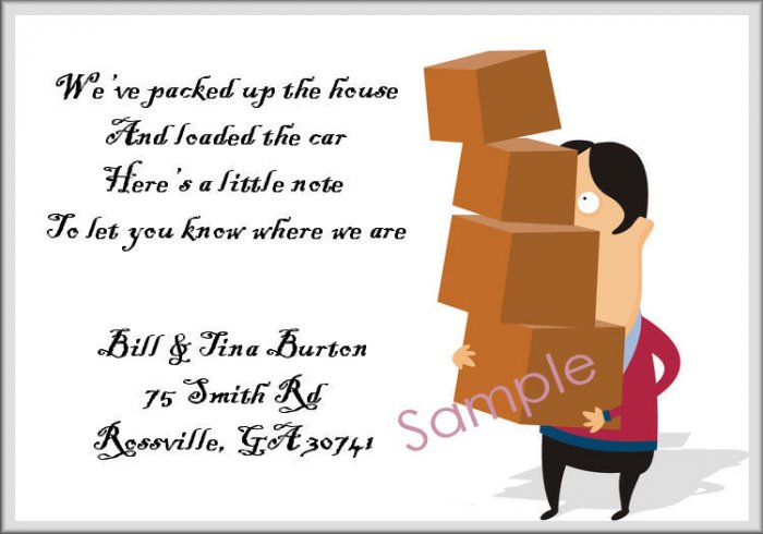 Just Moved Moving Announcements Personalized Cards Man With Boxes