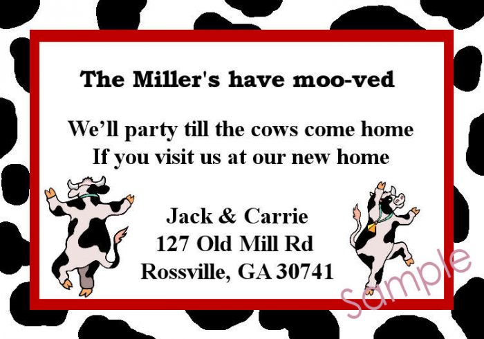 Just Moved Moving Announcements Personalized Cards With Cute Dancing Cows