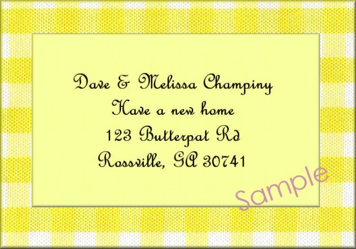 Just Moved Moving Announcements Personalized Cards With Yellow Gingham Border