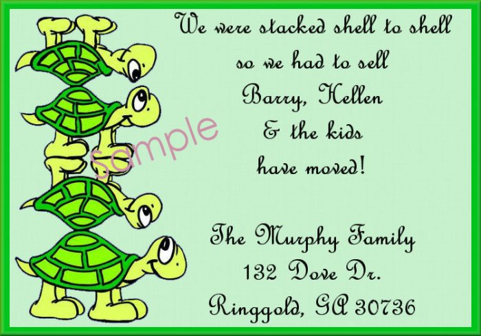 Just Moved Moving Announcements Personalized Cards Cute Turtles Stacked