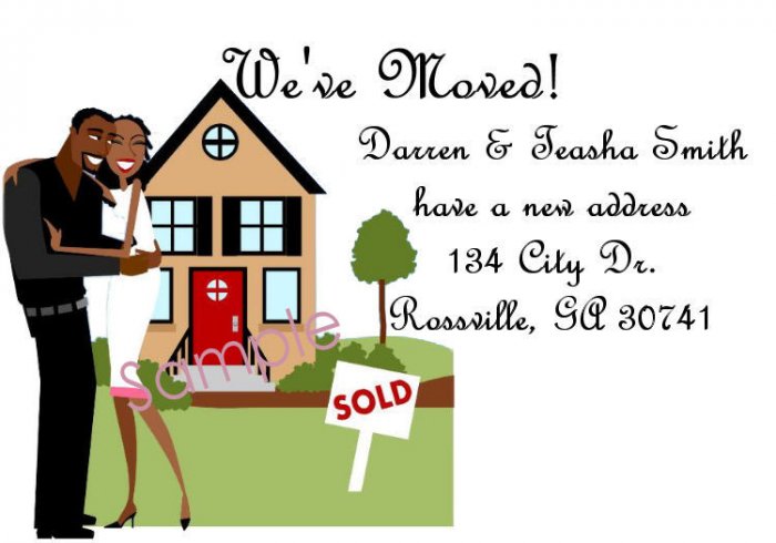 Just Moved Moving Announcements Personalized Cards With Cute Afro-American Couple