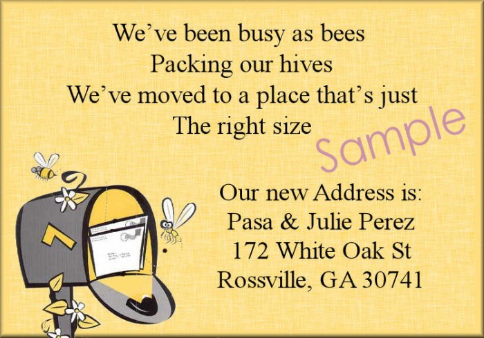 Just Moved Moving Announcements Personalized Cards With Bee's and Mailbox