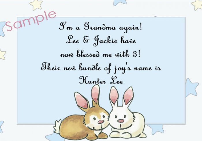 New Baby Birth Announcements Personalized Cards With Cute Bunnies