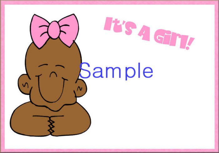 New Baby Birth Announcements Personalized Cards Cute Afro-American Baby With Pink Bow