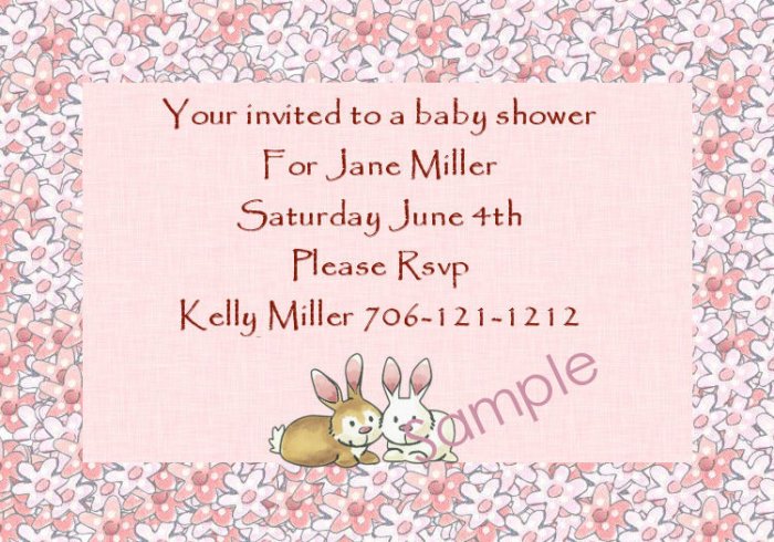 Baby Shower Invitation Cards Personalized cute bunnies