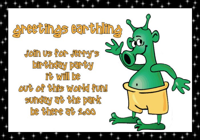 Birthday invitations personalized alien theme
