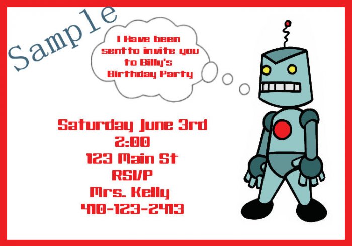 birthday invitations personalized robot theme