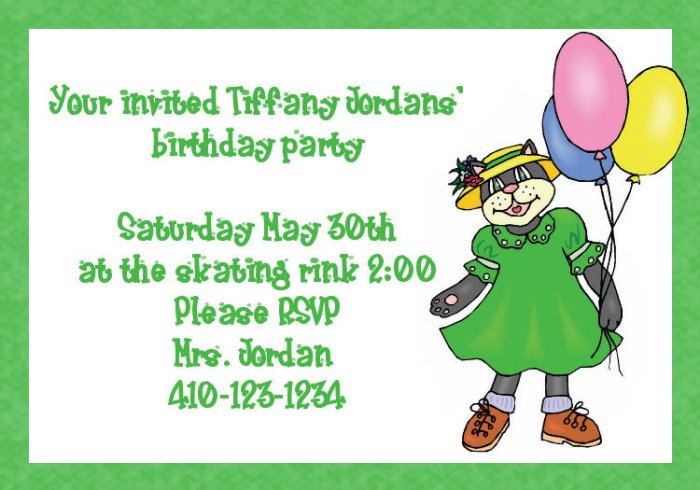 birthday invitations personlized cat kitten girl