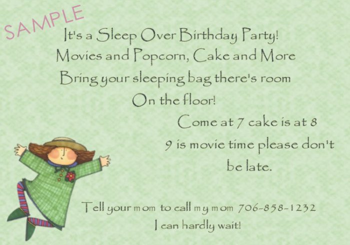 birthday sleep over invaitations personalized girl jumping