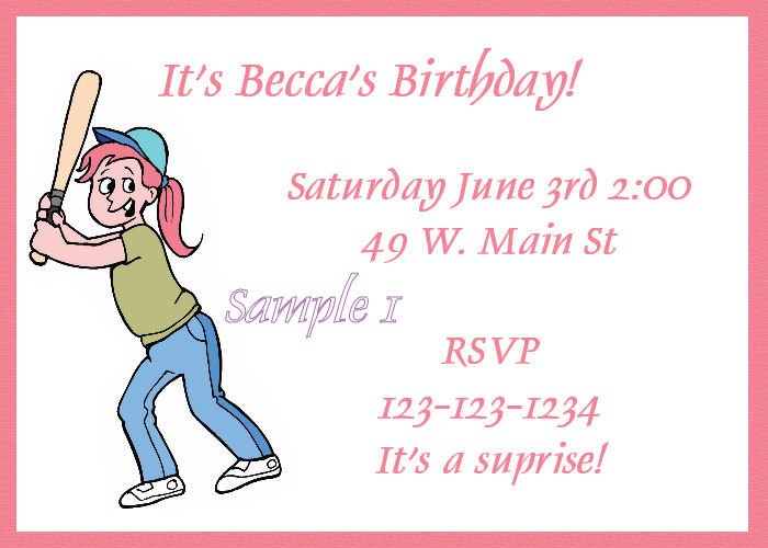 Girls Baseball Invitation