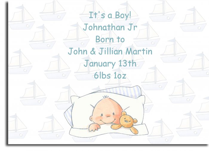 baby shower invitations personalized baby in bed with sail boat background