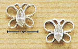 A Pair of Sterling Silver OPAL Cubic Zirconia (CZ-Crystal) Open Butterfly Post Earrings
