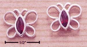 A Pair of Sterling Silver AMETHYST Cubic Zirconia (CZ-Crystal) Open Butterfly Post Earrings