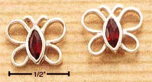 A Pair of Sterling Silver GARNET Cubic Zirconia (CZ-Crystal) Open Butterfly Post Earrings