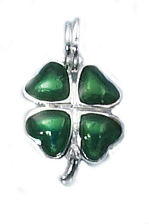 STERLING SILVER ENAMELED DEEP GREEN 4-LEAF CLOVER LUCKY CHARM