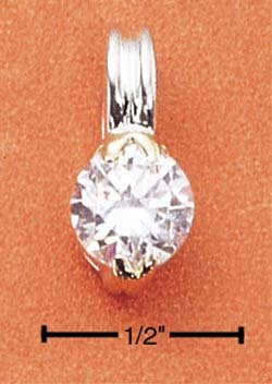 NEW 0.925 STERLING SILVER With 14K GOLD 7MM ROUND CUBIC ZIRCONIA PENDANT