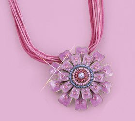 NEW FASHION TREND Multi Cord Necklace With Pink Flower Pendant -Pin/Brooch