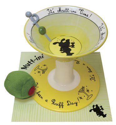 NEW Large Ceramic Martini Dog Bowl Set