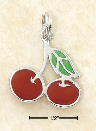NEW! NICE! 0.925 Sterling Silver Rhodium Plated Enamel Cherries Charm