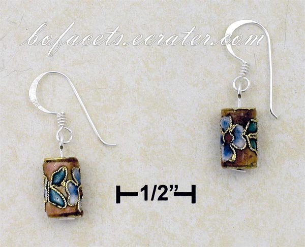 A Pair of 0.925 Sterling Silver Enamel Floral Tube French Wire Earrings