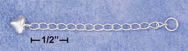 0.925 STERLING SILVER 2.25" CURB CHAIN EXTENDER WITH 4X6MM CONTEMPORARY PUFF HEART & SPLIT RING