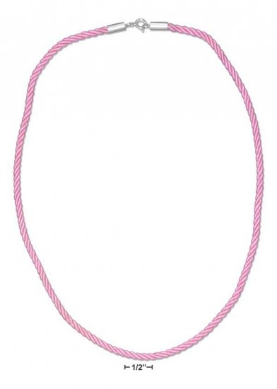 0.925 STERLING SILVER 17" PINK 3MM NYLON CORD NECKLACE
