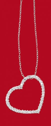 0.925 Sterling Silver 16" Clear Cubic Zirconia 25MM Open Heart Necklace