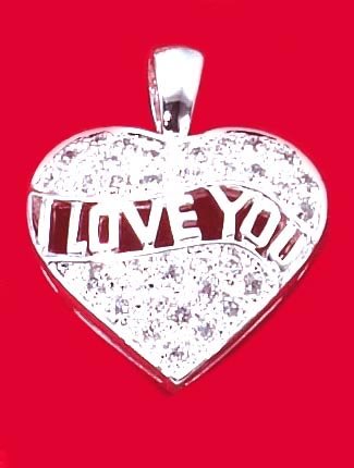 0.925 STERLING SILVER "I Love You" Pave Heart Pendant