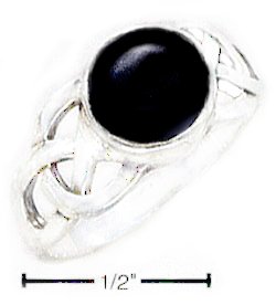 WOMEN'S Size-5 0.925 STERLING SILVER ROUND ONYX CABOCHON RING WITH WEAVE SHANK