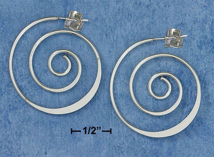 NEW-CLASSIC DESIGNER'S PATTERN 0.925 STERLING SILVER SPIRAL HOOP POST EARRINGS
