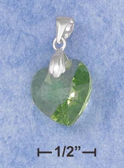 0.925 STERLING SILVER 14MM APPLE GREEN CRYSTAL HEART PENDANT
