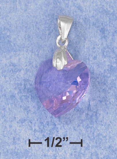 0.925 STERLING SILVER 14MM LAVENDER CRYSTAL HEART PENDANT