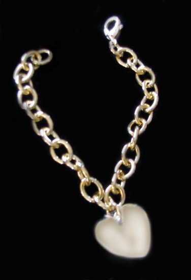 18K Gold Over Stainless Steel Heart Shape Charm Link Bracelet