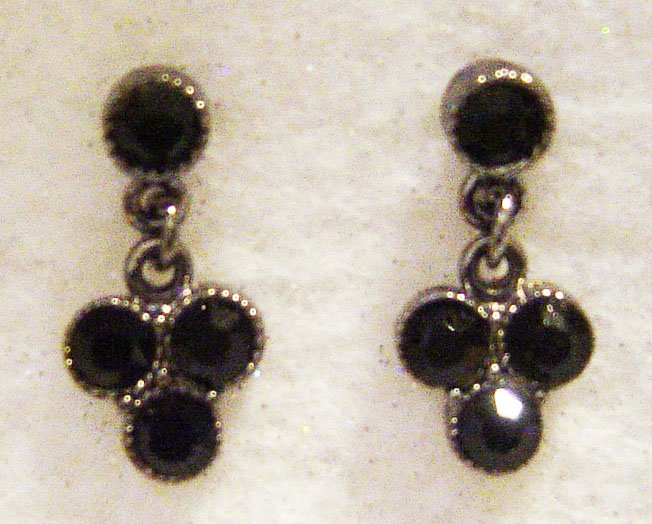 SILVERTONE ONYX GEMSTONE-CRYSTAL POST EARRINGS