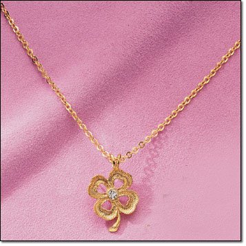Goldtone 4-LEAF CLOVER LUCKY CRYSTAL Necklace