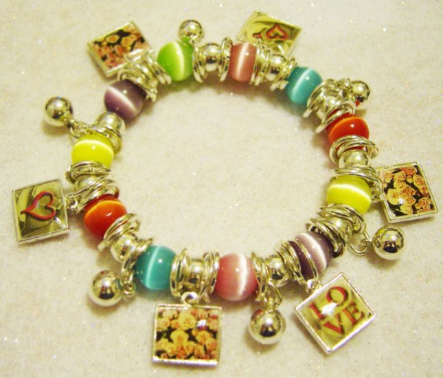 NEW! LOVE CHARM Bracelet Multi Colorful-Beads & Charms
