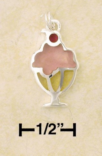 0.925 STERLING SILVER Three-Tone-Color "ICE-CREAM SUNDAE" STAINED GLASS CHARM