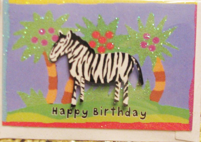 "Mini" "HAPPY BIRTHDAY" Handcrafted "TROPICAL ZEBRA" Note Card