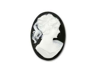 40x30mm RESIN CAMEO - BLACK and IVORY/WHITE