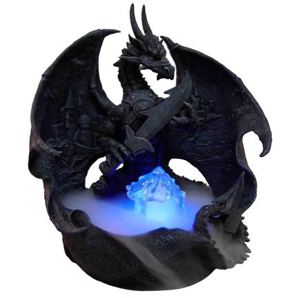 Dark Warrior Dragon Water Mist Fountain Statue