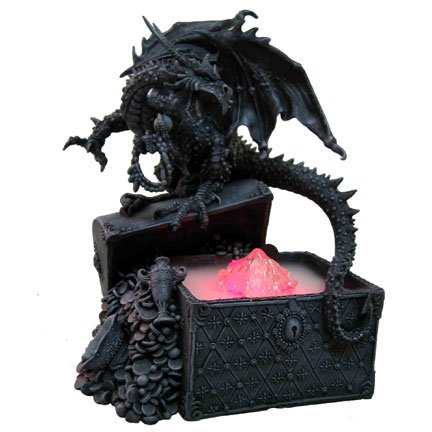 Dark Dragon with Treasure Chest Water Mist Statue